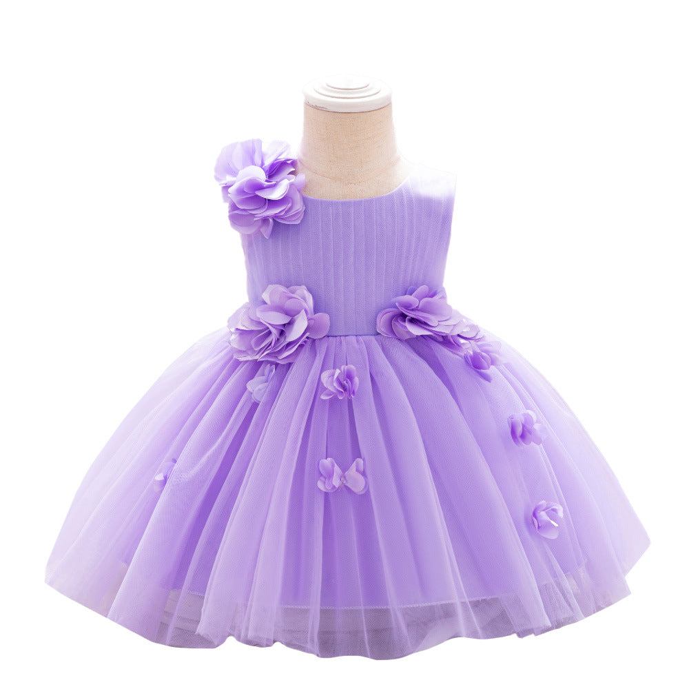 Cross-border Amazon infant dress three-dimensional flower mesh tutu skirt one-year-old baby birthday party washing dress