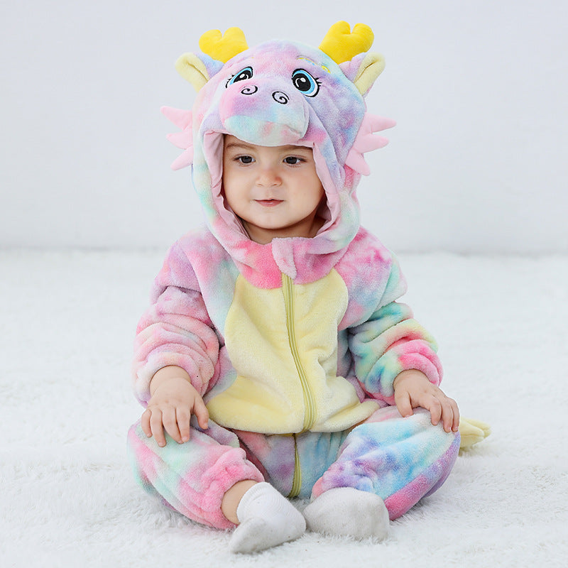 Qile Rabbit autumn new baby single-layer flannel-shaped Romper cartoon dragon-shaped one-piece Romper