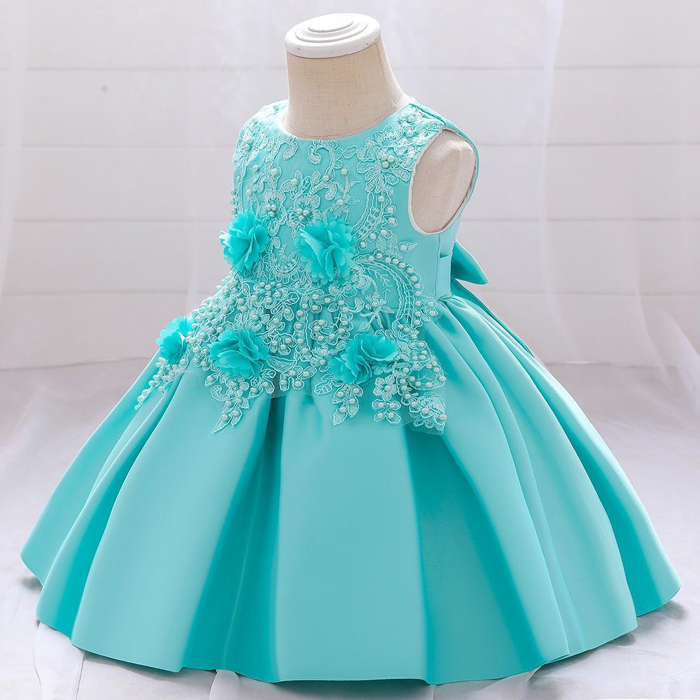 Children's Dress Princess Dress Birthday Satin Dress Lace Decal Children's Dress Little Girl Performance Yearling Dress Dress