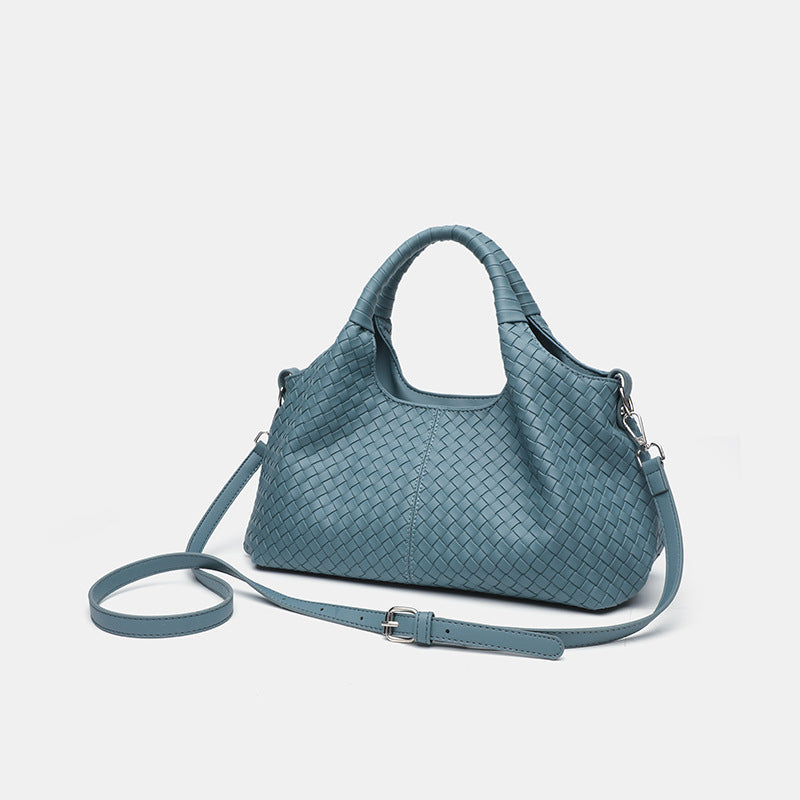 Large capacity retro leather woven big bag women's 2025 high sense shoulder crossbody women's bag casual middle-aged mother bag