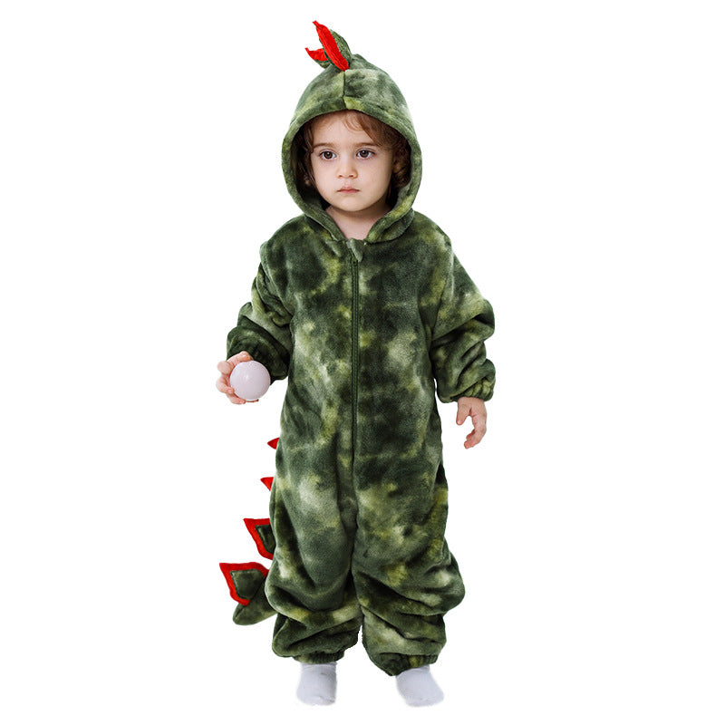 Autumn new 0-3 year old baby flannel single-layer modeling Romper dinosaur modeling one-piece Romper climbing suit