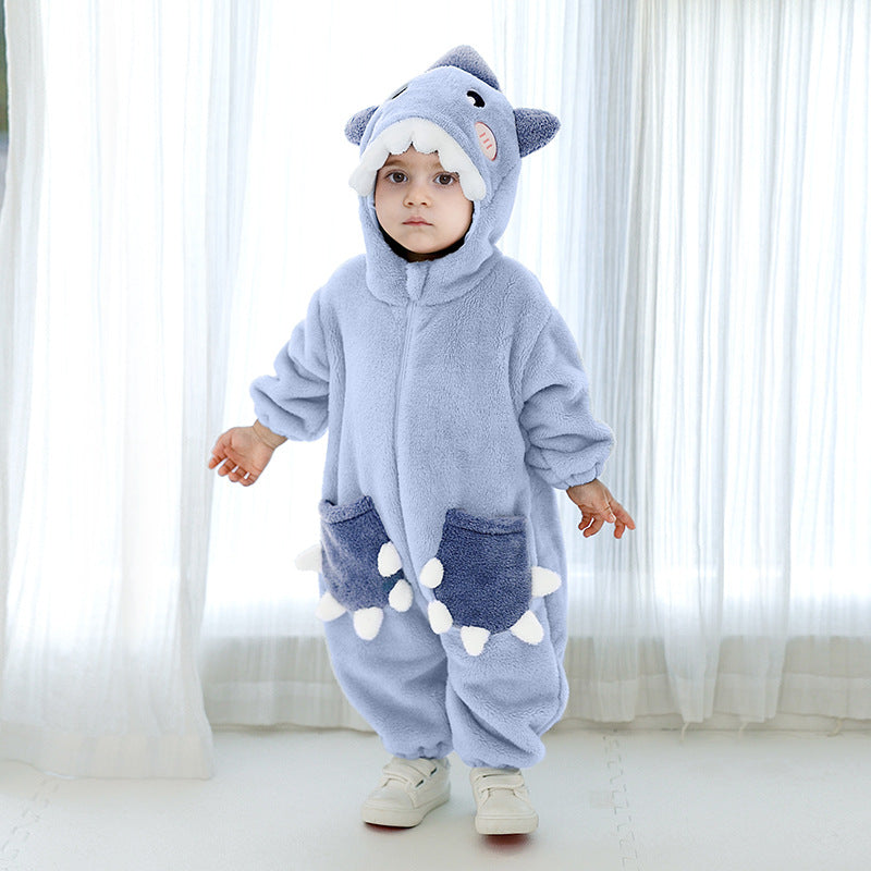 Infants and toddlers autumn new single-layer styling Romper cute shark styling one-piece Romper with tail