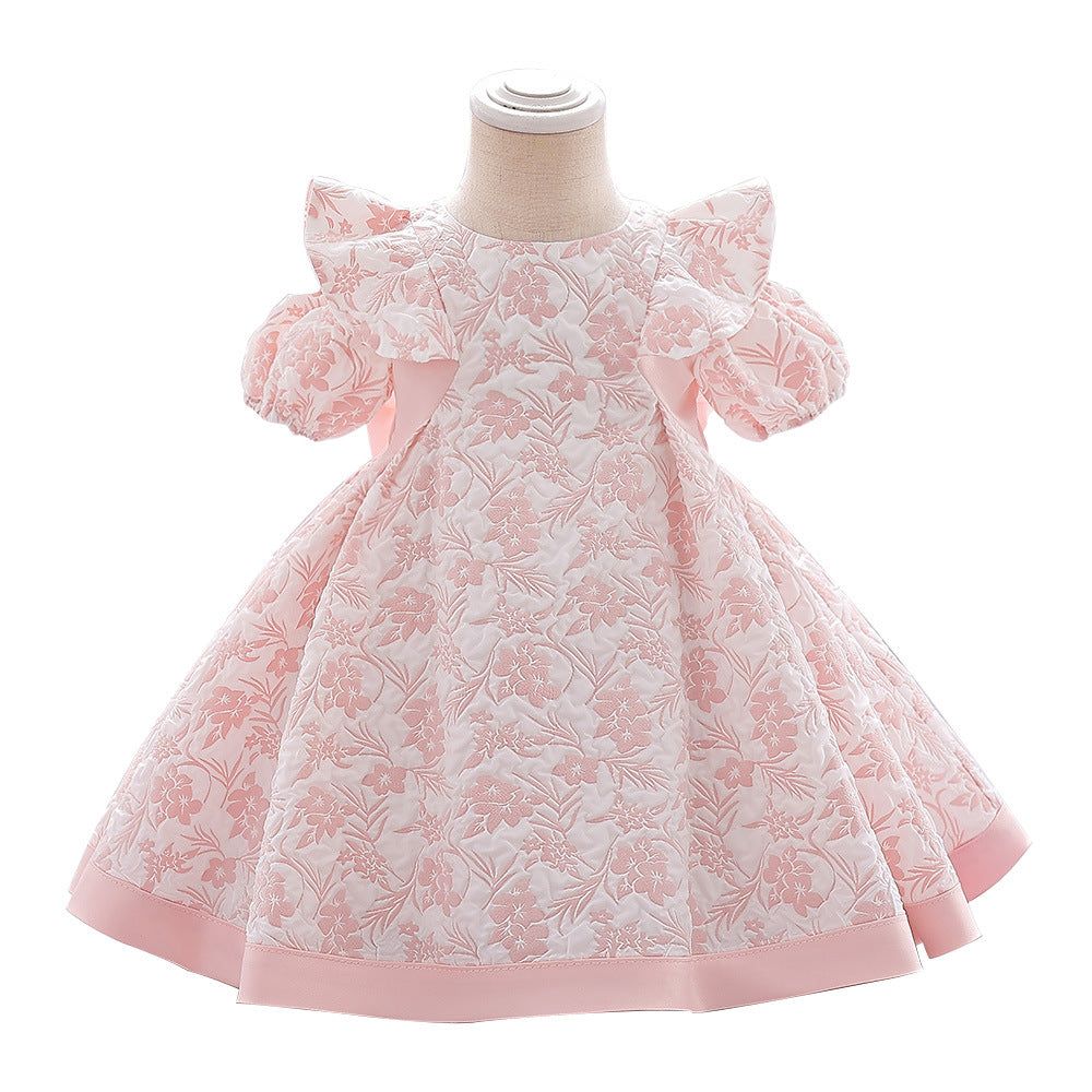 Cross-border European and American baby one-year-old infant and toddler dress bubble cloth printing back big bow princess dress spot