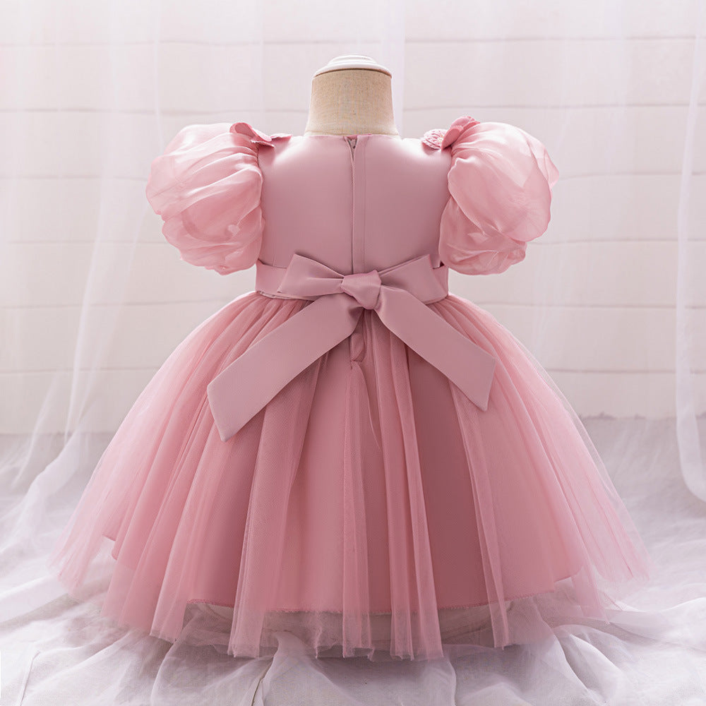 Girls' dress bubble sleeves flower tutu dress, children's princess dress stage performance clothes flower girl foreign style dress