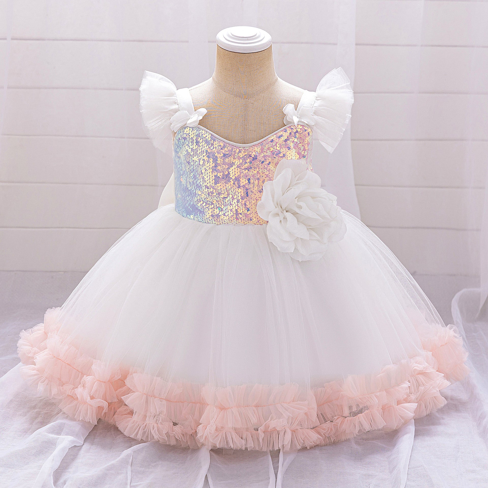 New cross-border children's performance dress Xiaofei sleeve sequined princess dress one-year-old dress skirt festive tutu skirt gauze skirt