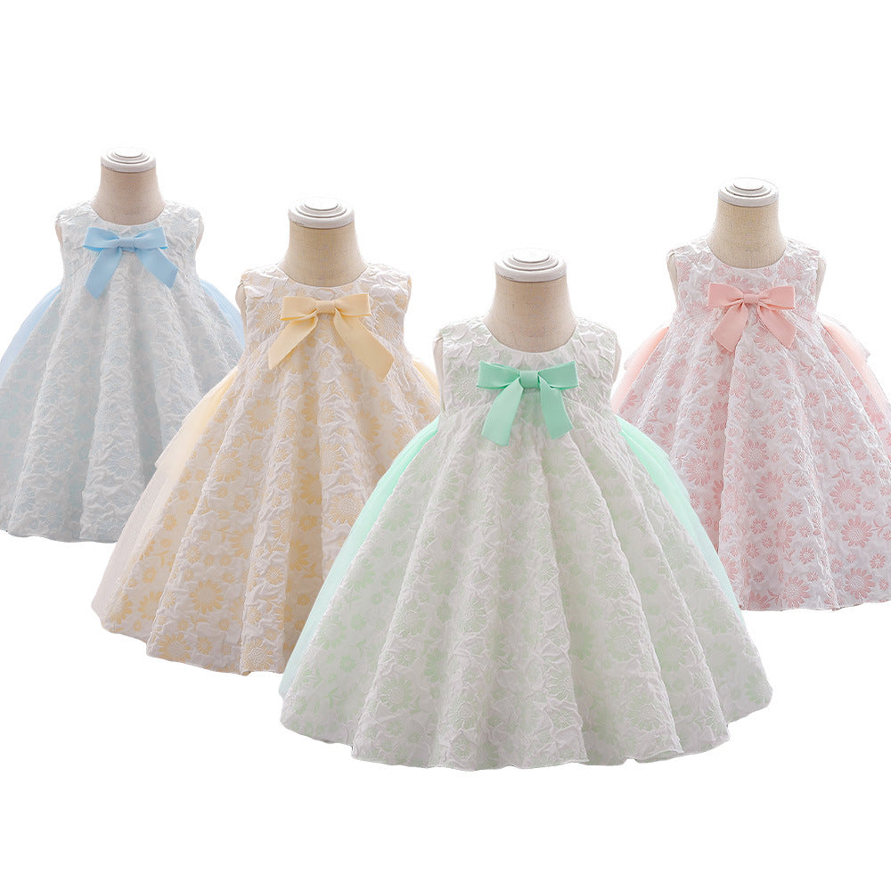 AliExpress Baby Dress Embossed Candy Bow Dress Baby Birthday Party Princess Dress