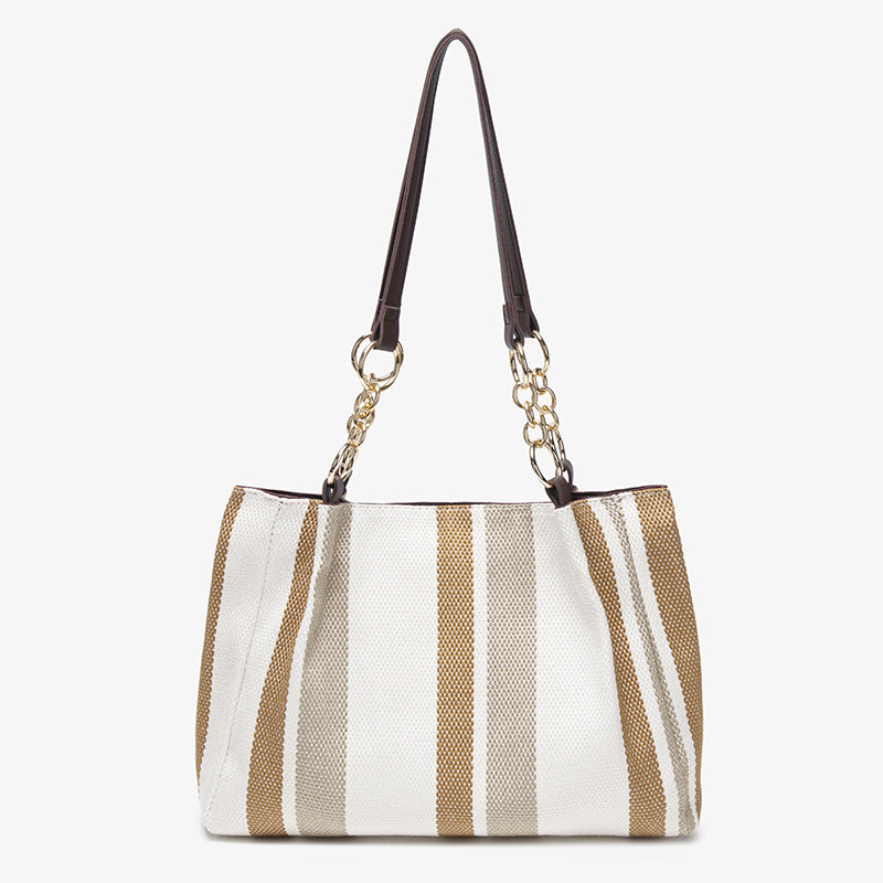 Korean version of large-capacity women's shoulder bag women's 2025 new simple vertical striped casual tote bag fashion handbag