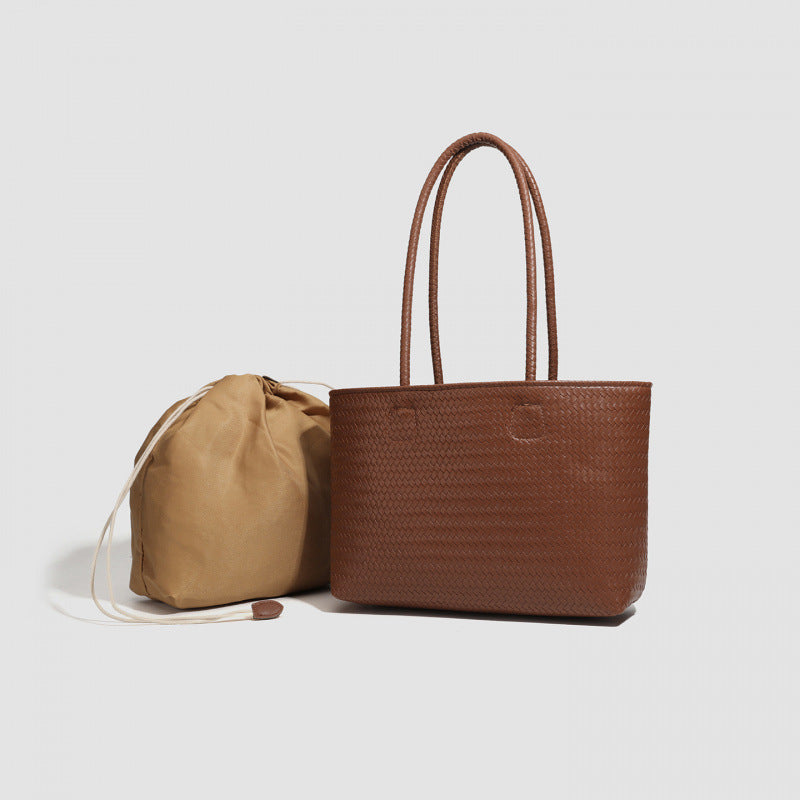 Large capacity retro tote bag bucket woven bag commuter versatile new handbag casual shoulder bag bag