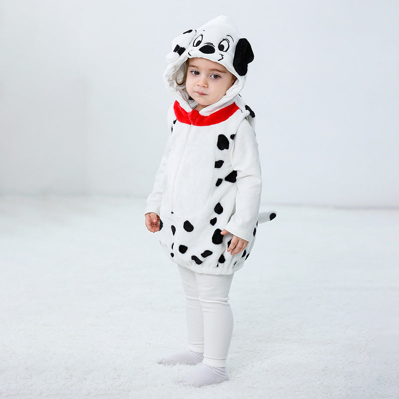 Qile Rabbit autumn new baby flannel single-layer spotted dog shape three-dimensional tail vest
