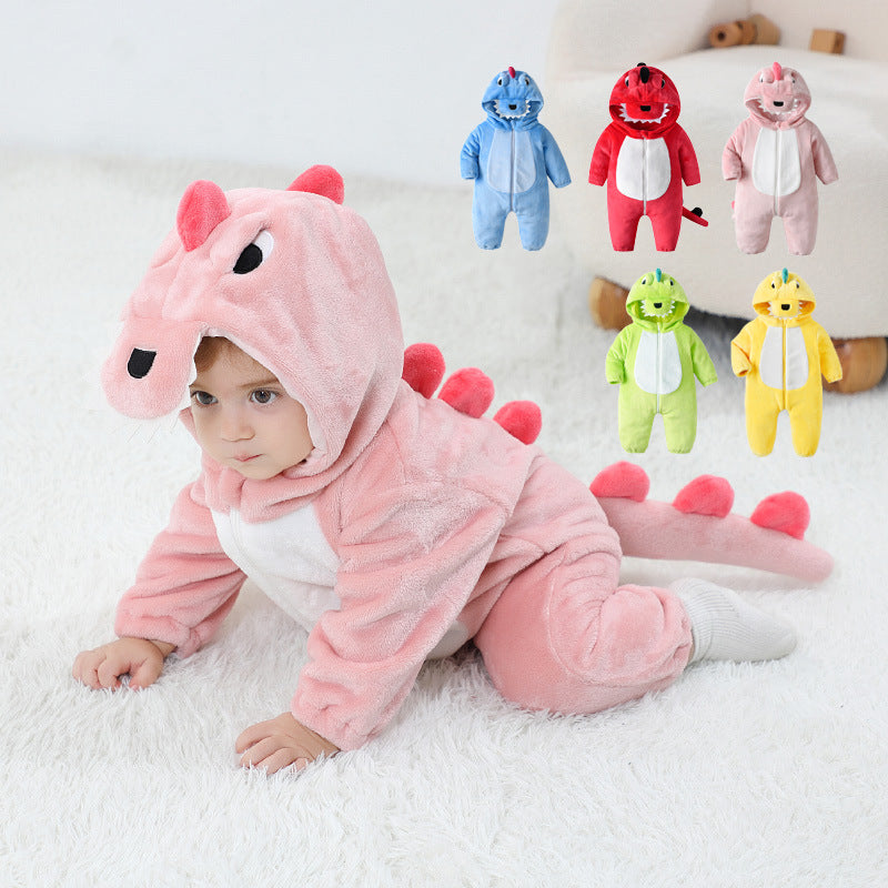 Qile Rabbit Children's Clothing Wholesale Spring New Flannel Thin Dinosaur Single Layer Romper Jumpsuit H3306