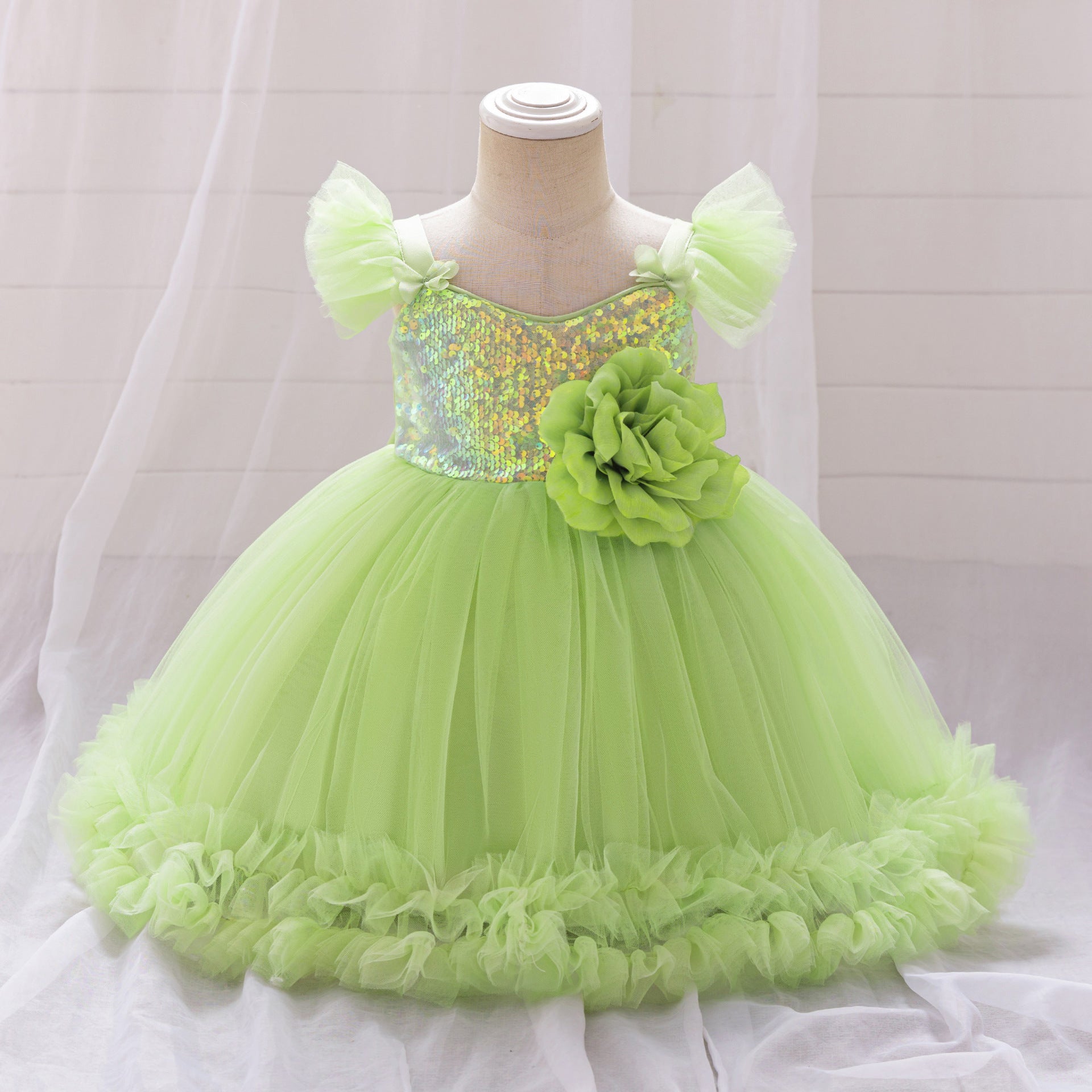 New cross-border children's performance dress Xiaofei sleeve sequined princess dress one-year-old dress skirt festive tutu skirt gauze skirt