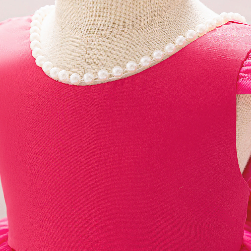 Amazon's new infant dress princess dress beaded small flying sleeve dress bow puffy princess dress