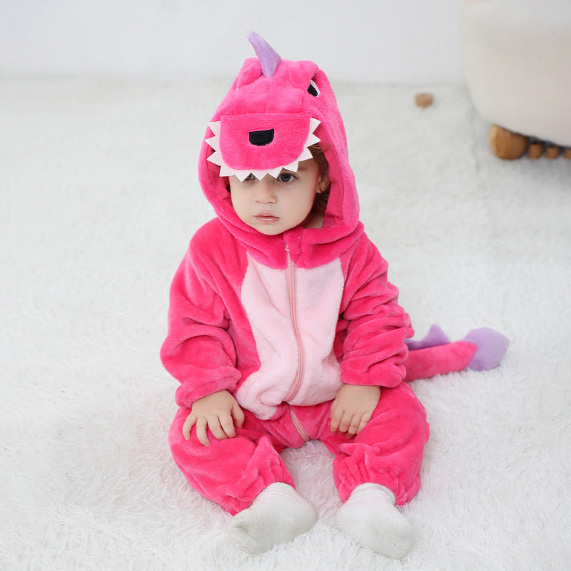 Qile Rabbit Children's Clothing Wholesale Spring New Flannel Thin Dinosaur Single Layer Romper Jumpsuit X6732