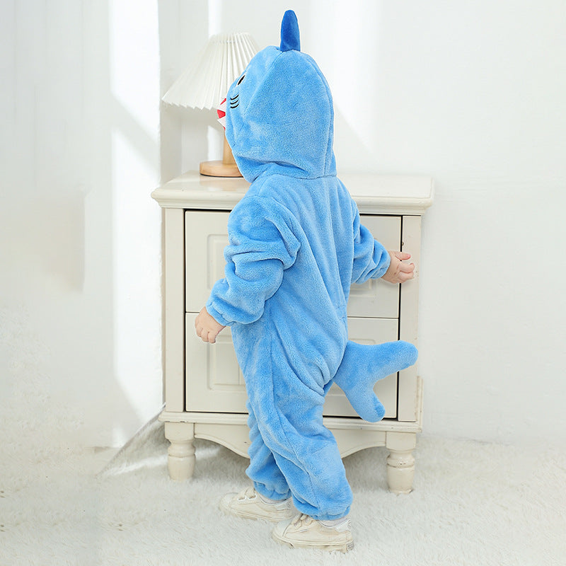 Autumn new 0-3 year old baby comfortable flannel animal shape onesie shark shape onesie