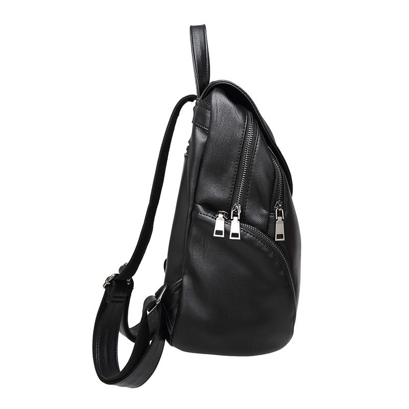 2025 new backpack women's bag Korean version is easy to fit, casual soft leather travel backpack, Korean version of college style school bag