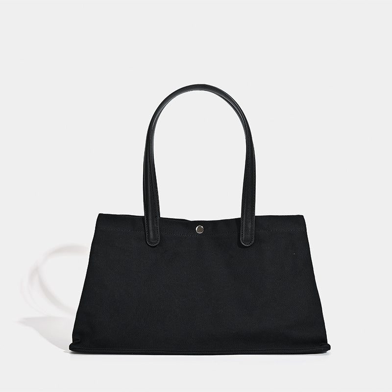 Niche design French trendy luxury leather splicing canvas large-capacity tote bag 2025 new commuter handbag