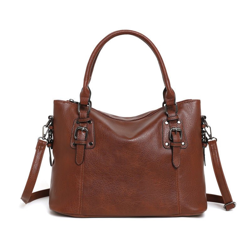 Foreign trade cross-border Europe, America, autumn and winter fashion trends, portable tote soft leather large-capacity texture retro simple shoulder bag