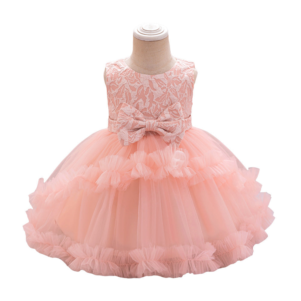 Amazon's new infant dress, baby's first birthday wash dress, bow mesh fluffy princess dress