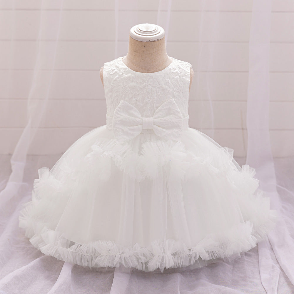 Amazon's new infant dress, baby's first birthday wash dress, bow mesh fluffy princess dress