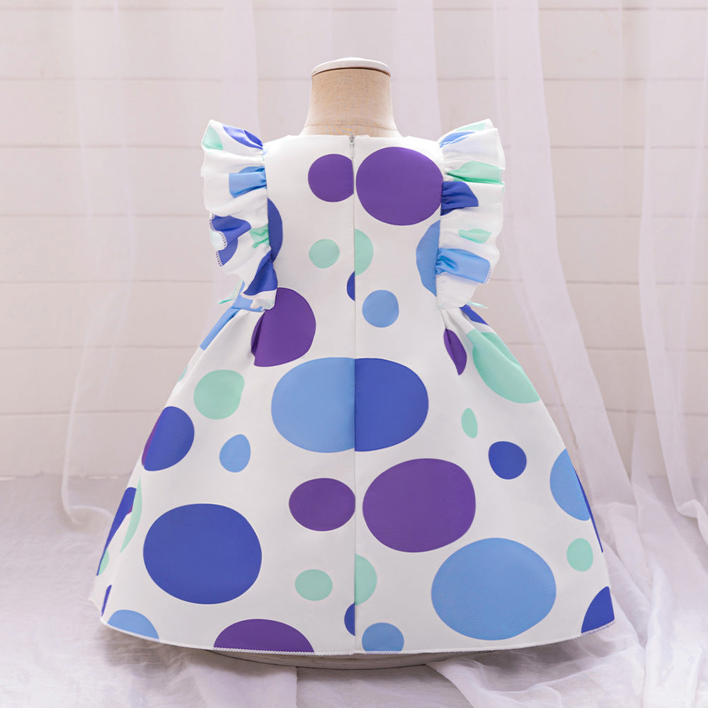 Cross-border new baby 100-day grab week wash dress girls printed satin dress baby first birthday princess dress