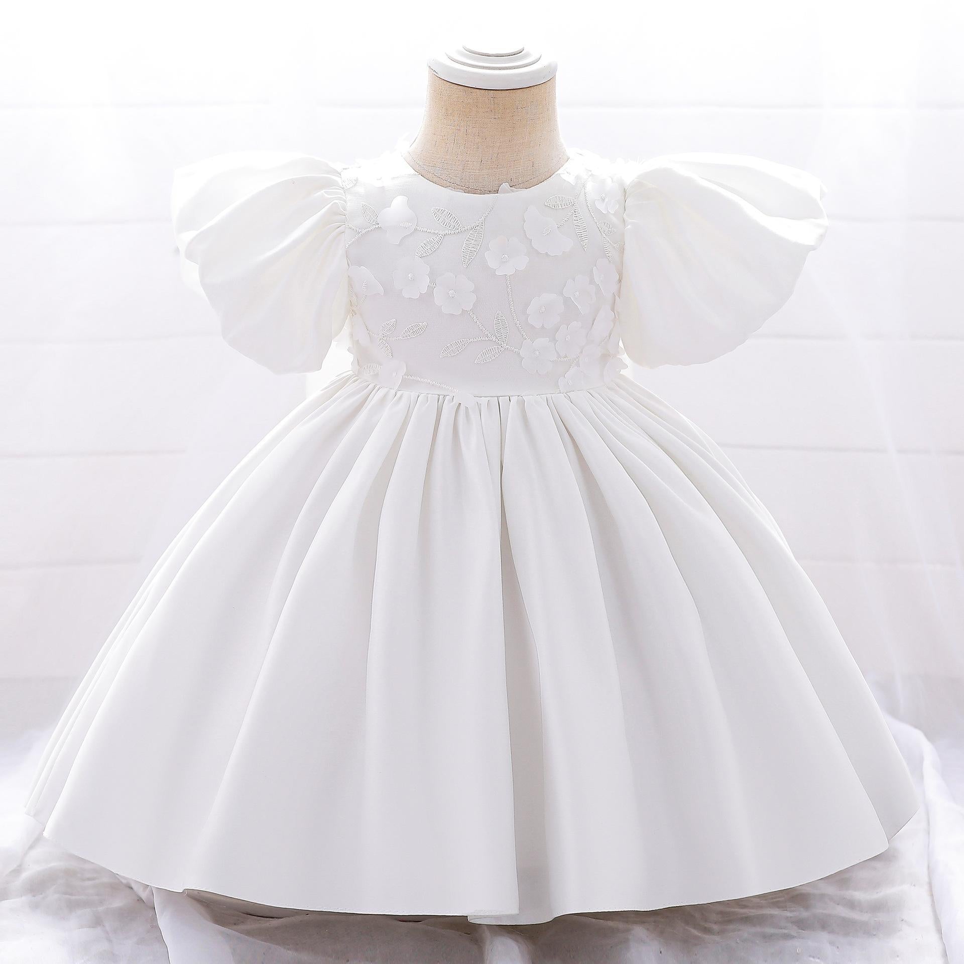 European and American cross-border big bow girl birthday party evening dress, children's bubble sleeve full moon first-year dress