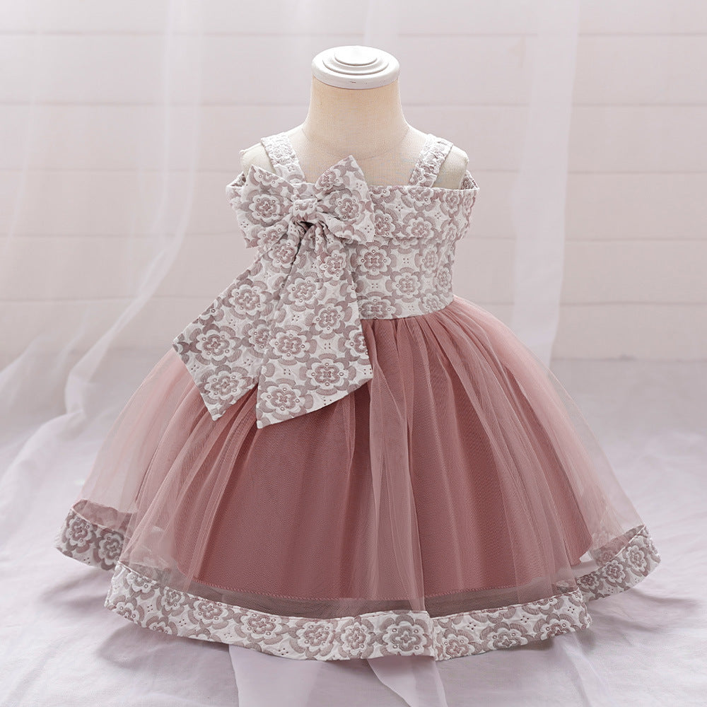 Foreign trade summer new children's big bow suspender princess dress fluffy mesh dress flower girl catwalk performance clothes