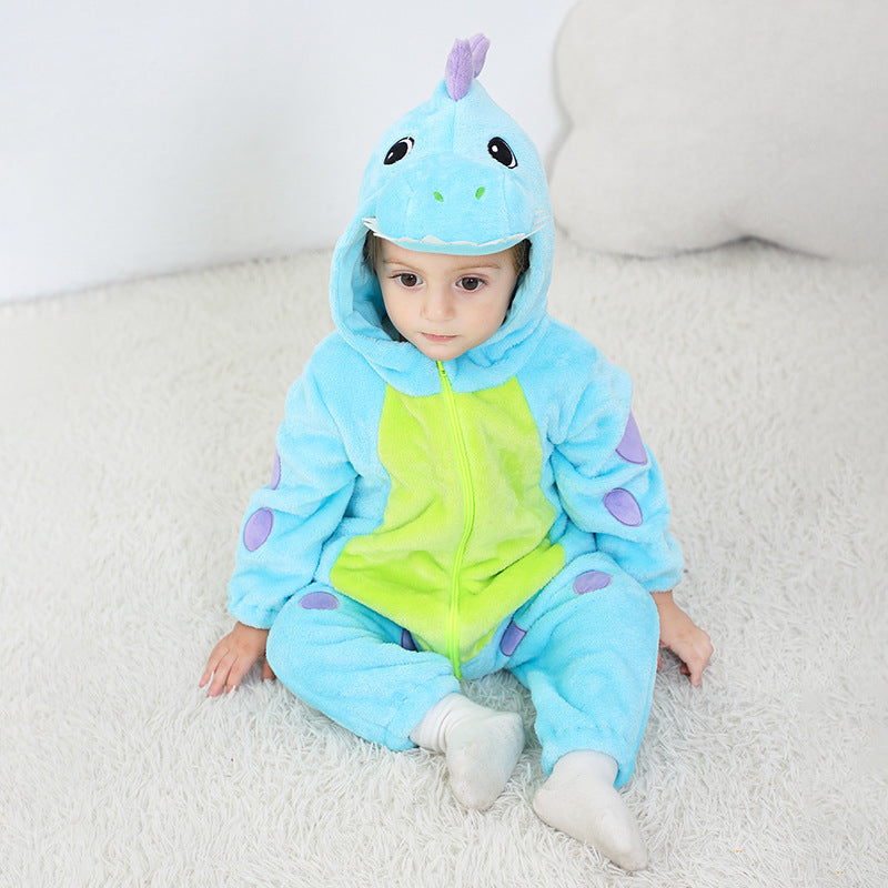 Qile Rabbit Autumn New 0-3 Year Old Baby Single-layer Shaped Romper Little Dinosaur Shaped Hooded One-piece Romper