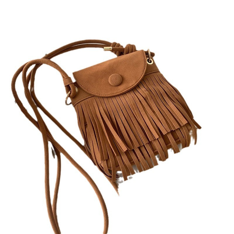 American Retro Imitation Suede Fringed Crossbody Bag