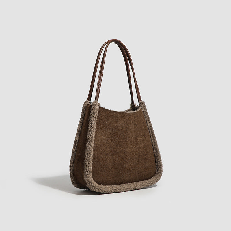 2025 niche lamb wool bag winter new retro suede tote bag fashion versatile shoulder handbag