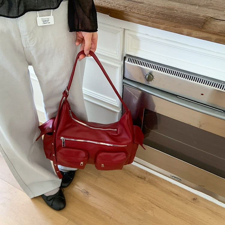 Korean niche hottie fan car bag 2025 retro multi-pocket underarm bag college student going out shoulder tote bag