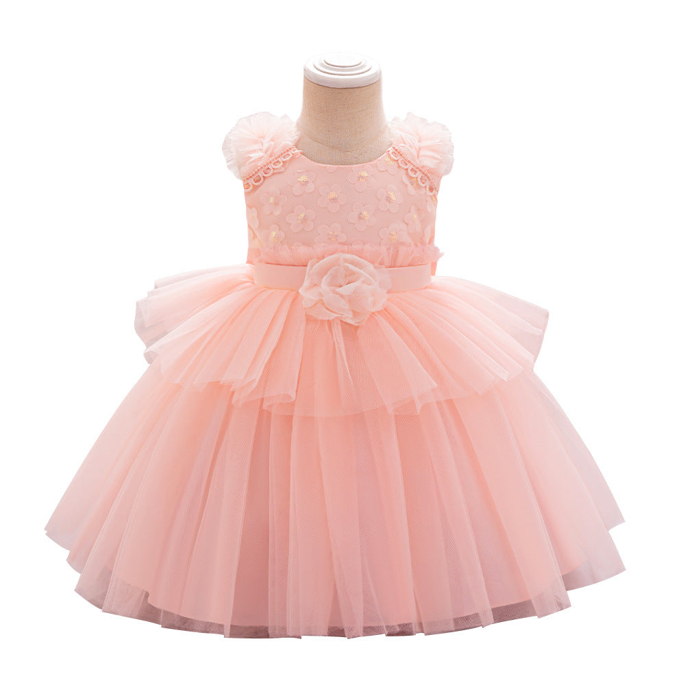 Wholesale girls' new one-year-old dress skirt embroidered children's dress medium and small children's fluffy mesh birthday children's princess dress