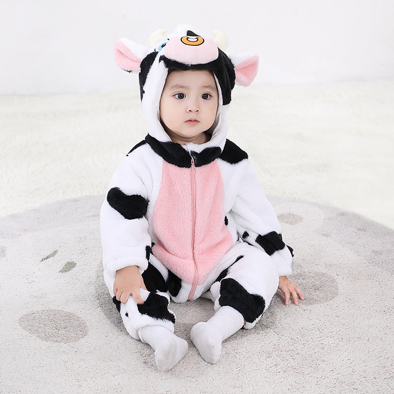 Qile Rabbit autumn new 0-3 year old baby onesie climbing suit animal shape double-sided velvet total link