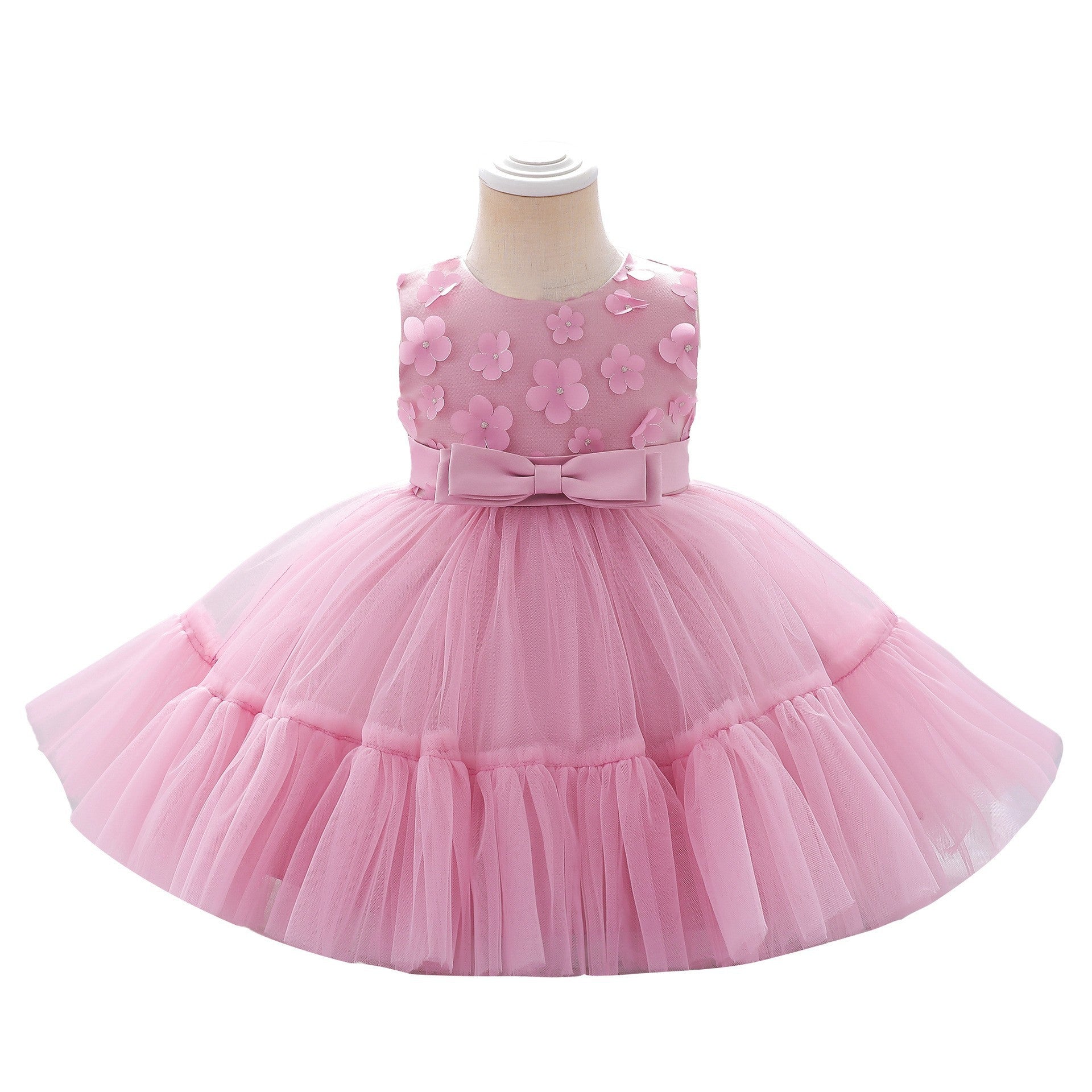 Cross-border new flower girl wedding fluffy yarn little girl princess dress, one-year-old baby girl banquet grab week dress