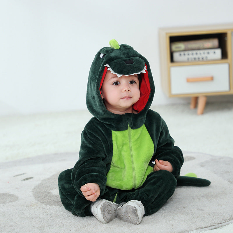 Qile Rabbit Children's Clothing Wholesale Spring and Autumn New Flannel Thin Dinosaur Single-layer Romper Jumpsuit