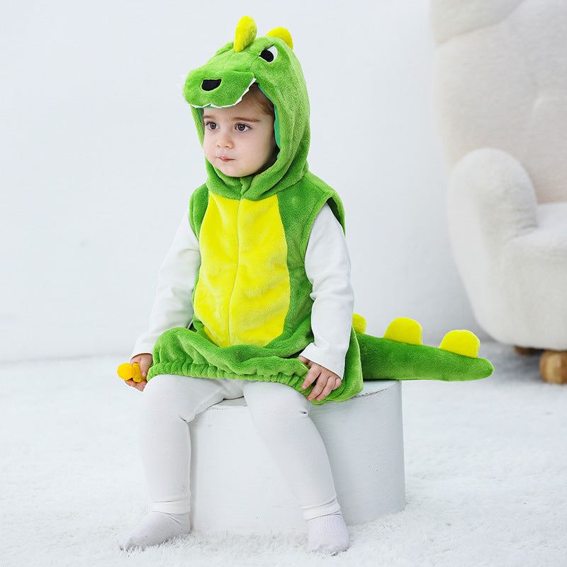 Qile Rabbit autumn new 0-3 year old baby flannel single-layer modeling Romper cartoon dinosaur modeling vest