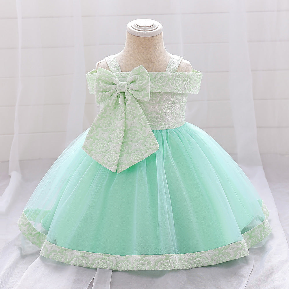Foreign trade summer new children's big bow suspender princess dress fluffy mesh dress flower girl catwalk performance clothes