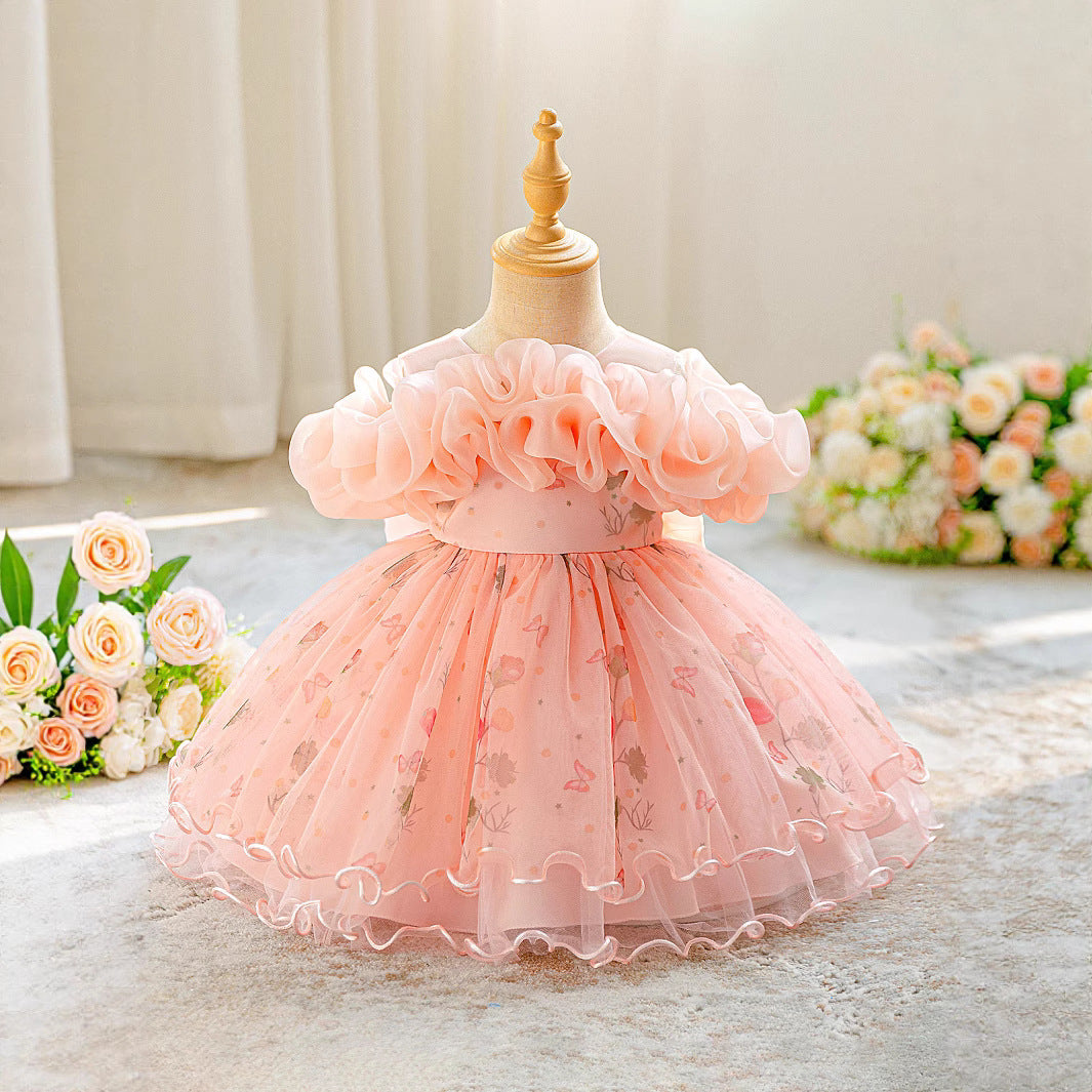 Girls Dress Little Girl Flower Fairy Fluffy Princess Dress Children's Host Piano Performance Costume
