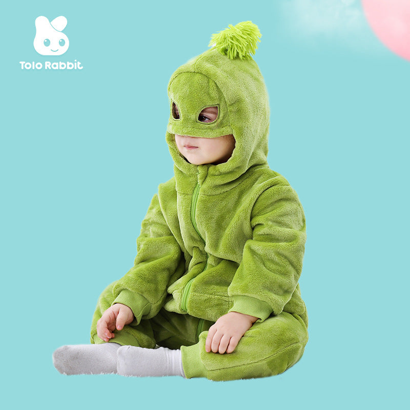 Autumn new baby flannel single-layer long-sleeved cartoon funny shape one-piece Romper climbing suit