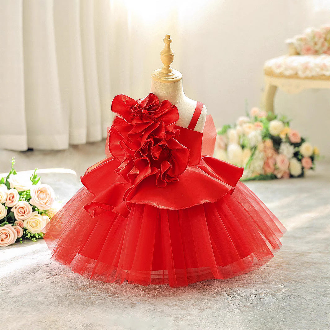 Girls catwalk dress Korean version of high-end dress dress summer three-dimensional suspender skirt fashion baby birthday princess dress