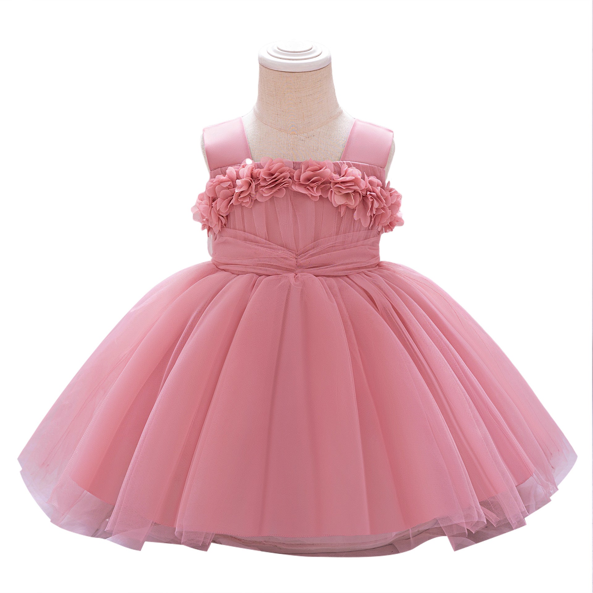 Amazon infant and toddler dress, mesh three-dimensional flower fluffy princess dress, girls full moon and year-old wash dress