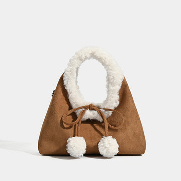 Bag Ladies 2025 New Retro Portable Lamb Wool Bucket Bag Premium Texture Niche Plush Messenger Bag