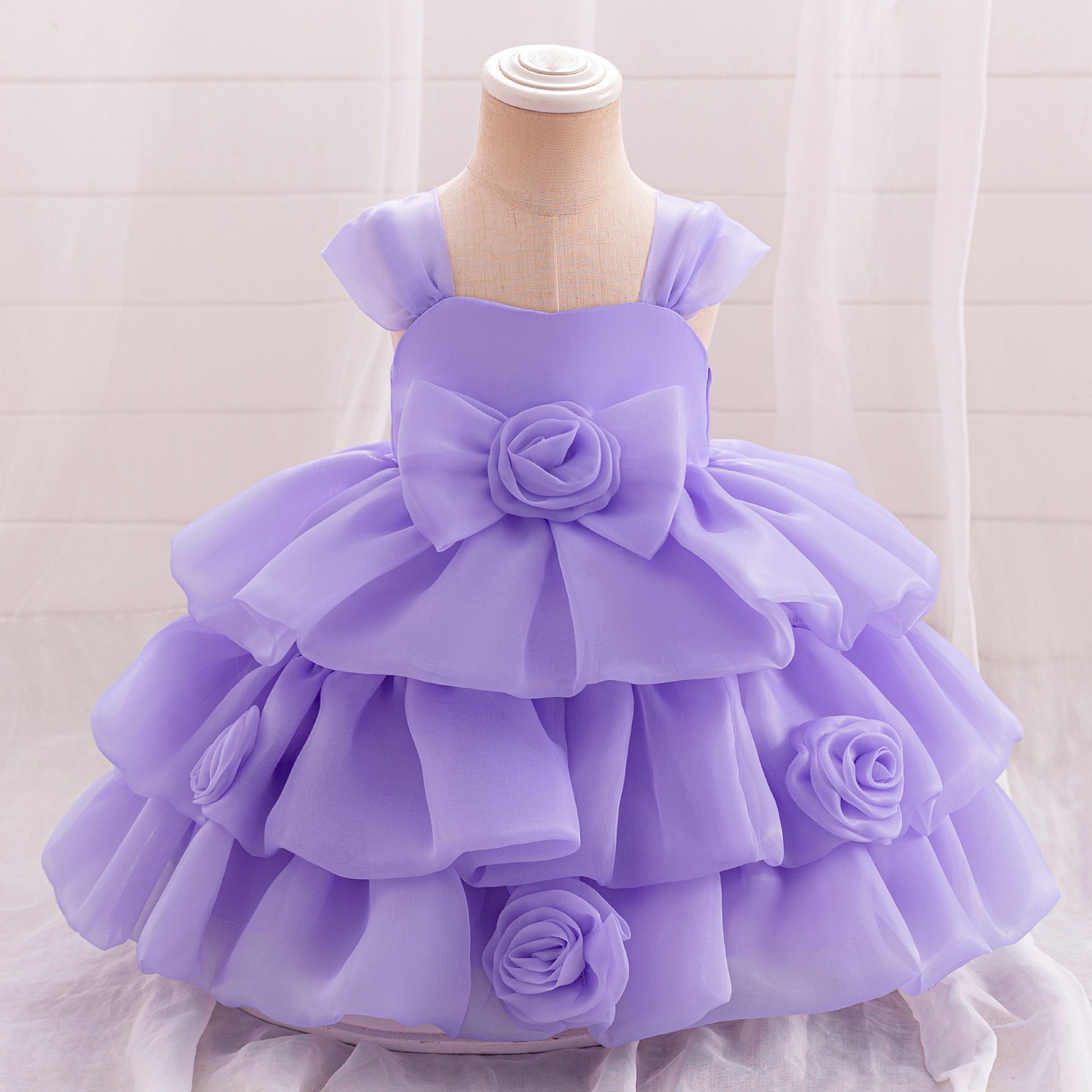 Children's evening dress flower girl wedding little girl fluffy mesh skirt girls year old princess skirt host performance clothes