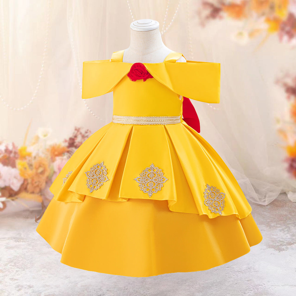 Foreign Trade Amazon Spot Infant Dress Princess Dress Shoulder Satin Dress Baby Year Dress