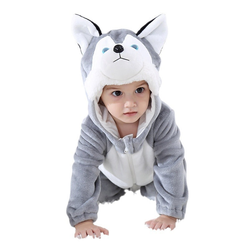 Spring and Autumn New Children's Clothing Flannel Cartoon Animal Shaping One-piece Romper Climbing Clothing Single Layer Qile Rabbit Children's Clothing