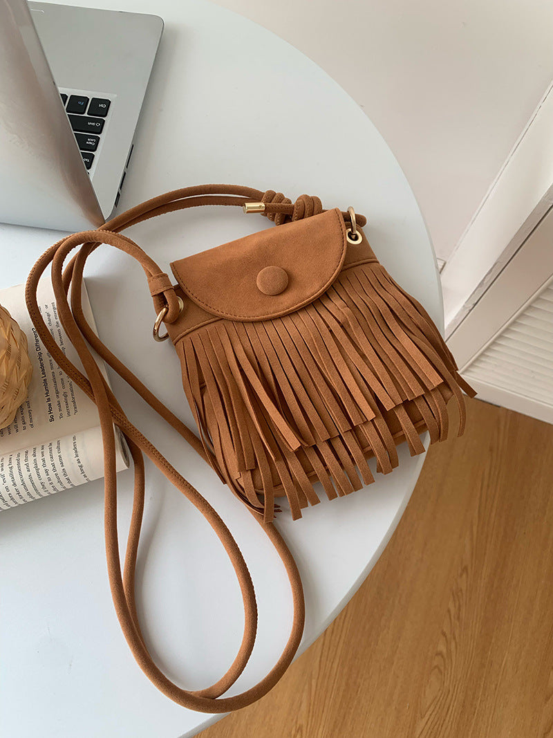 American Retro Imitation Suede Fringed Crossbody Bag