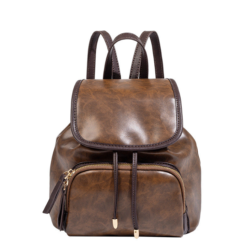 2025 niche design retro bundle strap backpack women's Maillard leisure travel commuter backpack