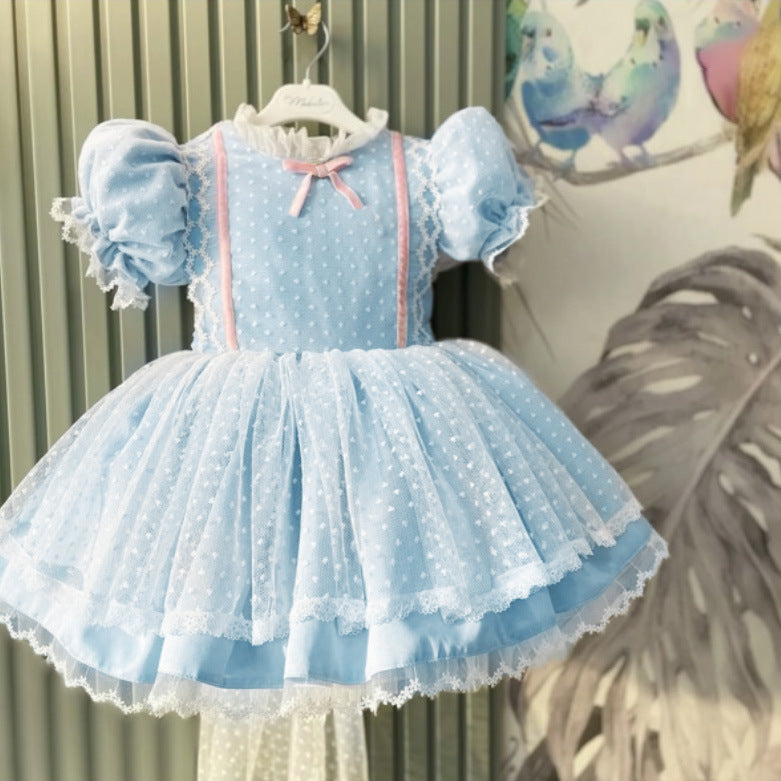 Spot Lolita Princess Dress Girls Kulomie Dress Summer Children's Lace Mesh Dress Dress