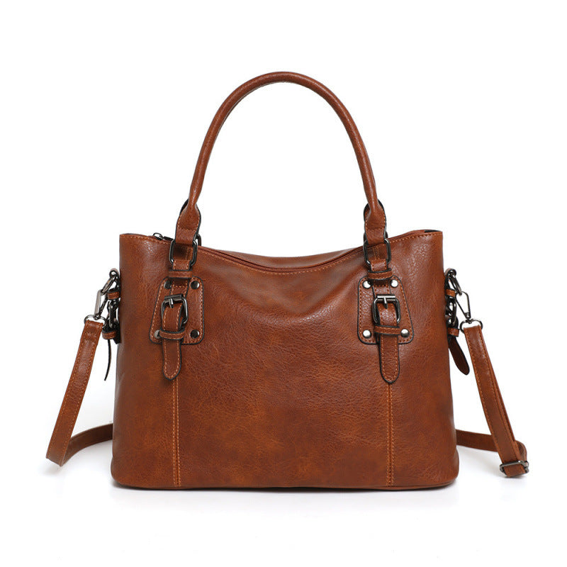 Foreign trade cross-border Europe, America, autumn and winter fashion trends, portable tote soft leather large-capacity texture retro simple shoulder bag