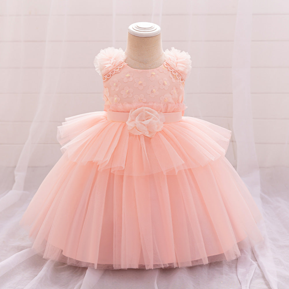Wholesale girls' new one-year-old dress skirt embroidered children's dress medium and small children's fluffy mesh birthday children's princess dress