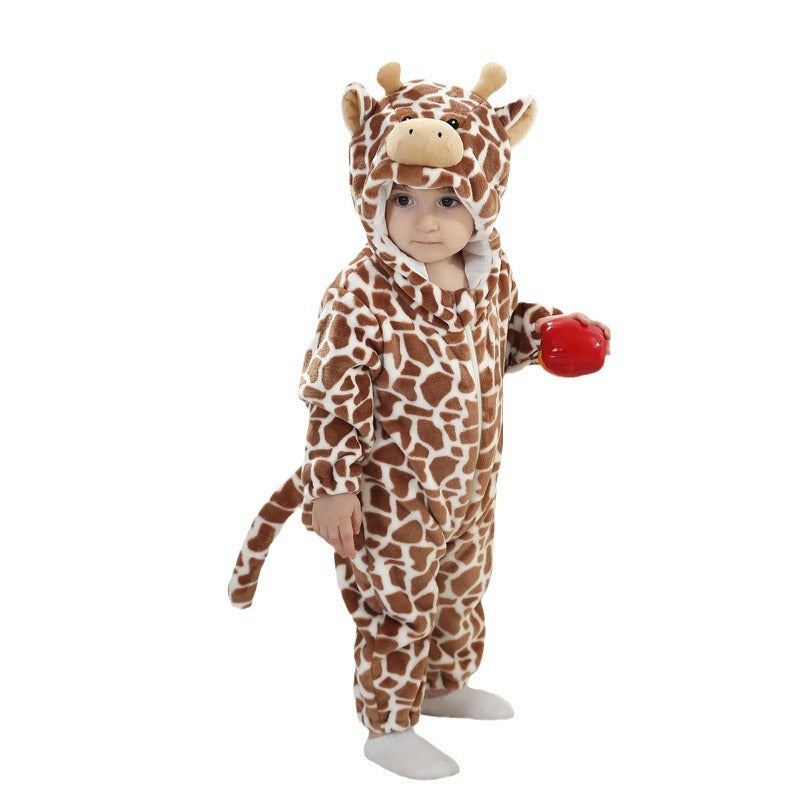 Qile Rabbit, Spring and Autumn Baby Clothing, Flannel Two-color Three-dimensional Modeling Cartoon Animal Romper Single Layer